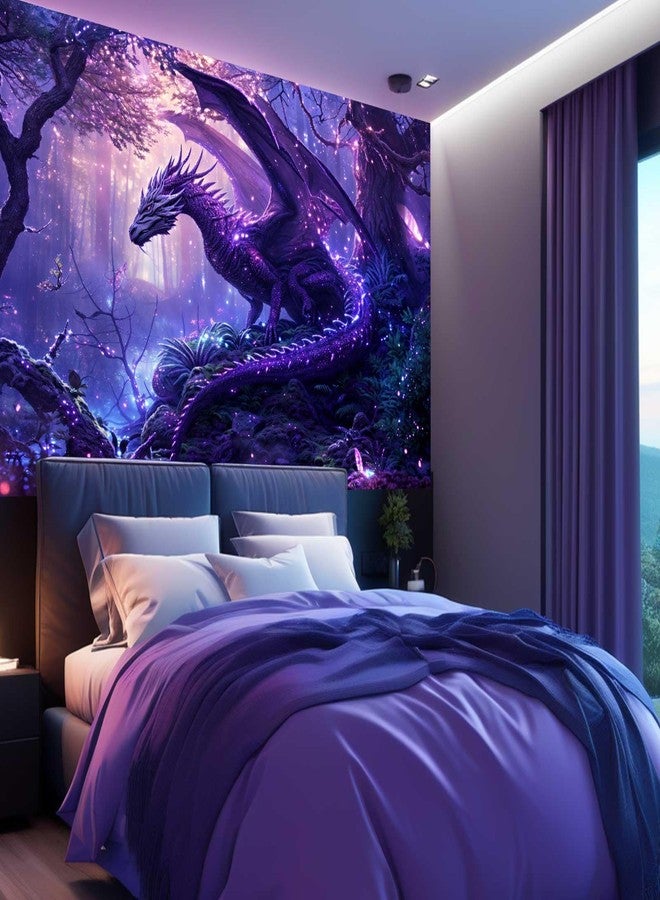 MERCHR Purple Dragon Tapestry Medieval Fantasy Animal Cool Tapestry Wall Hanging for Bedroom Aesthetic, Psychedelic Magic Forest Tree Tapestries for Living Room Dorm Decor 60x40 Inch - Image 2